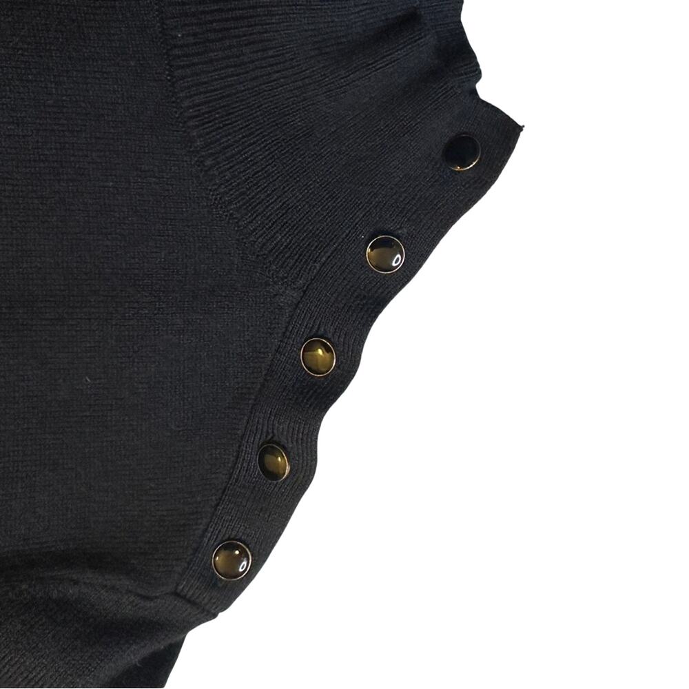 Ann Taylor Black Mock Neck Sweater Gold Button Quiet Luxury Parisian Chic - Picture 5 of 8